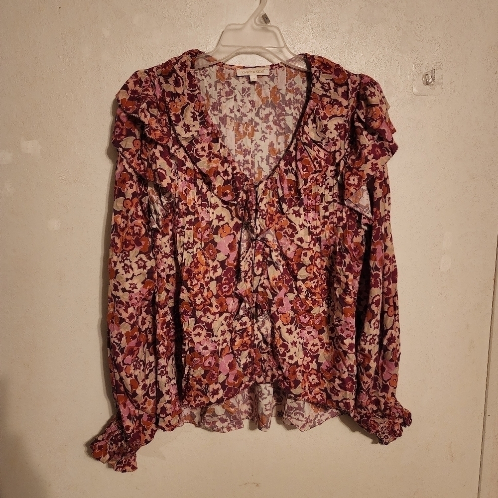 Love The Label Anthropologie Charisma Button Ruffle Floral Blouse Size S